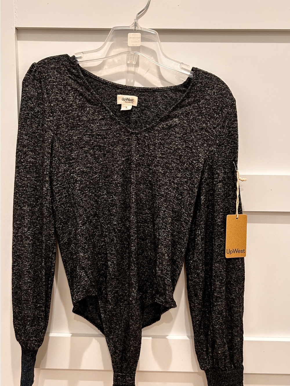 UpWest Black Marled Long-Sleeve V-Neck Bodysuit